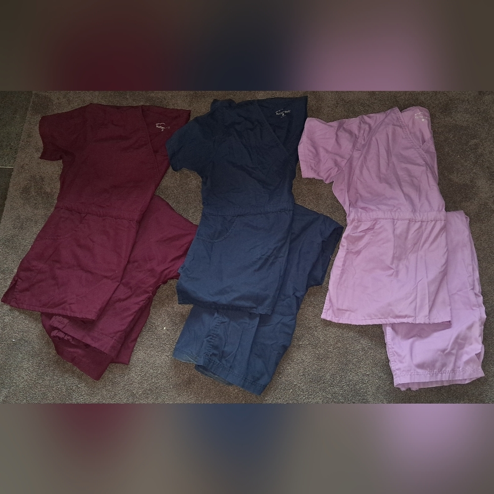 Women's L butter-soft Scrub Set - Wine, Navy, and Lilac